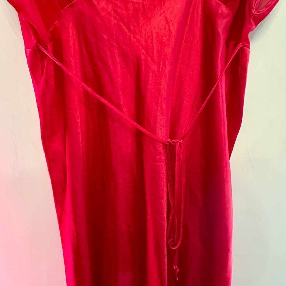 Vintage Y2K Delicates Vibrant Red Slip Dress with Rose Embroidery Large - Picture 4 of 8